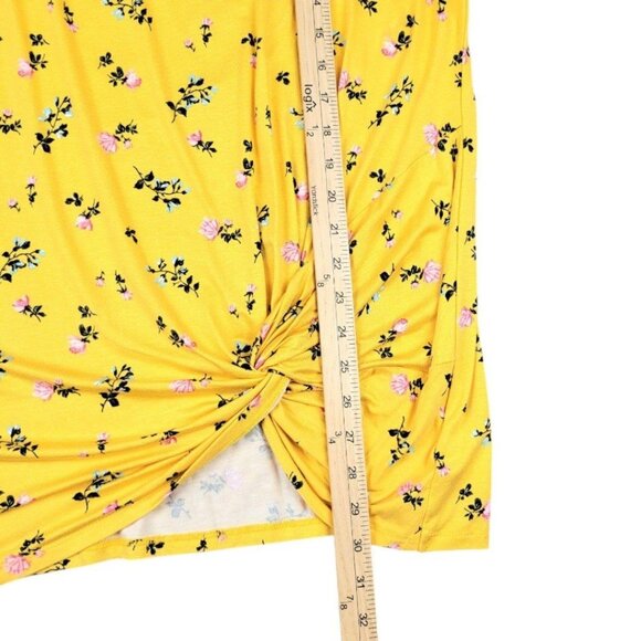 NWT Womens XXL Love Fire Yellow Floral Scoop Neck Scrunch Knot Sleeveless Top - Picture 9 of 12